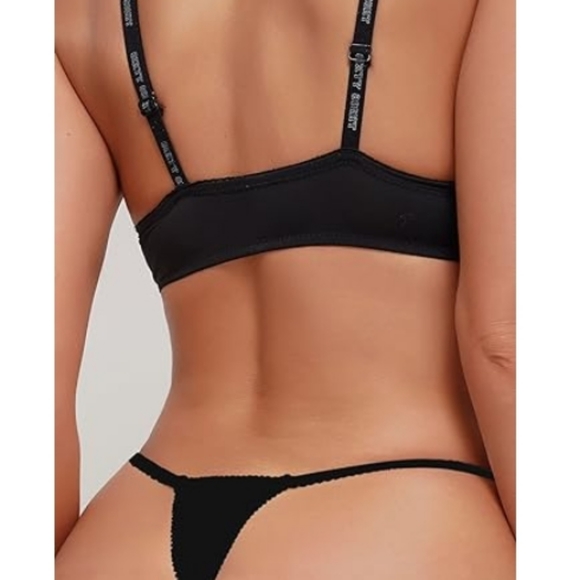 Women's Glitter Lace Low Rise Thongs Underwear Panty Solid Black Lace - Picture 5 of 6